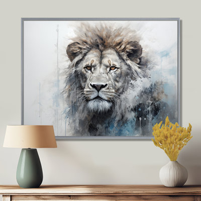 Grey And Blue Savannah Royalty Lion - Lion Wall Art