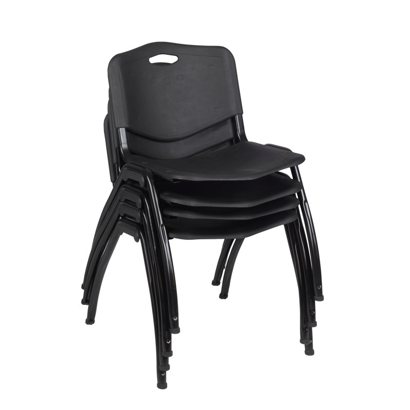 Table de salle de repos carrée Nicklo, chaises empilables 4 M, Cerisier, Noir, 36 po