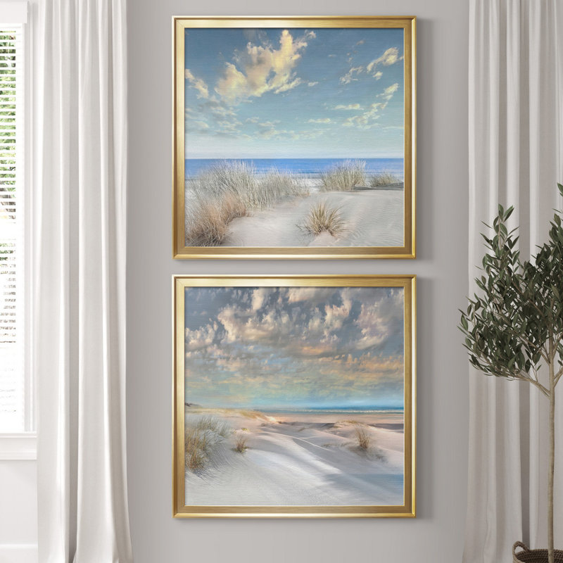 «Smooth Sands I», ensemble de 2 reproductions de photos, H 17,5 po x l 35 po, Toile encadrée, Doré