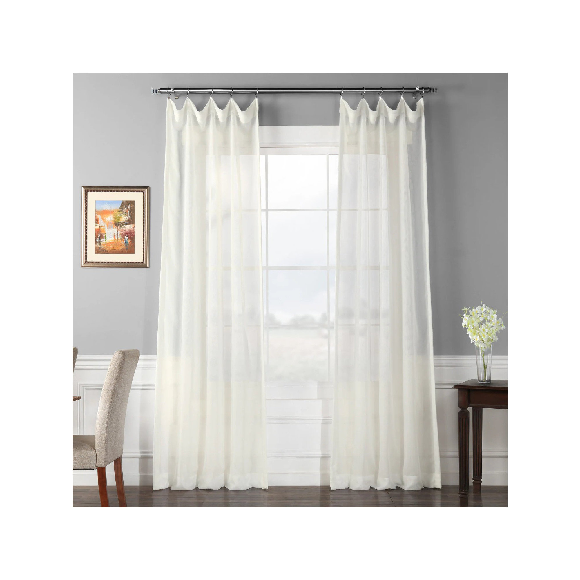 Apollo Extra Wide Voile Sheer Curtains for Bedroom Double Layered Curtains for Large Window Single Panel, Off-White