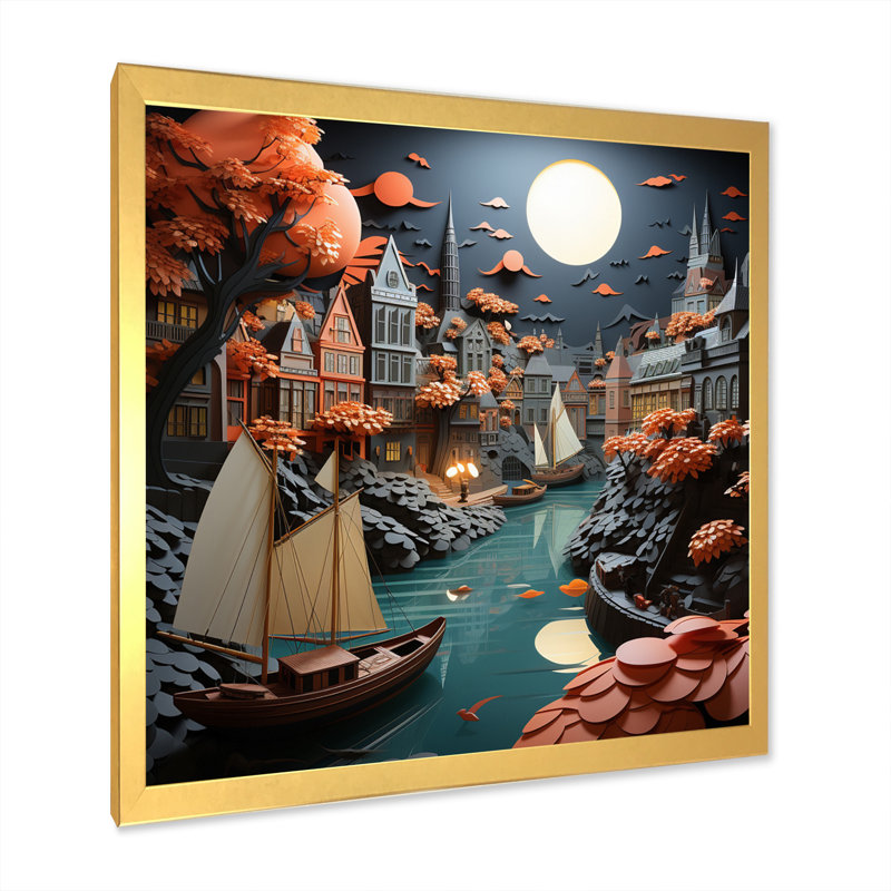 Port Port of Adventure II - reproduction sur toile, H 30 po x l 30 po x P 1 po, Cadre doré à une seule photo