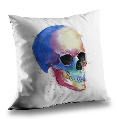 Watercolor Colorful Skull Profile Throw Pillow - Home Decor