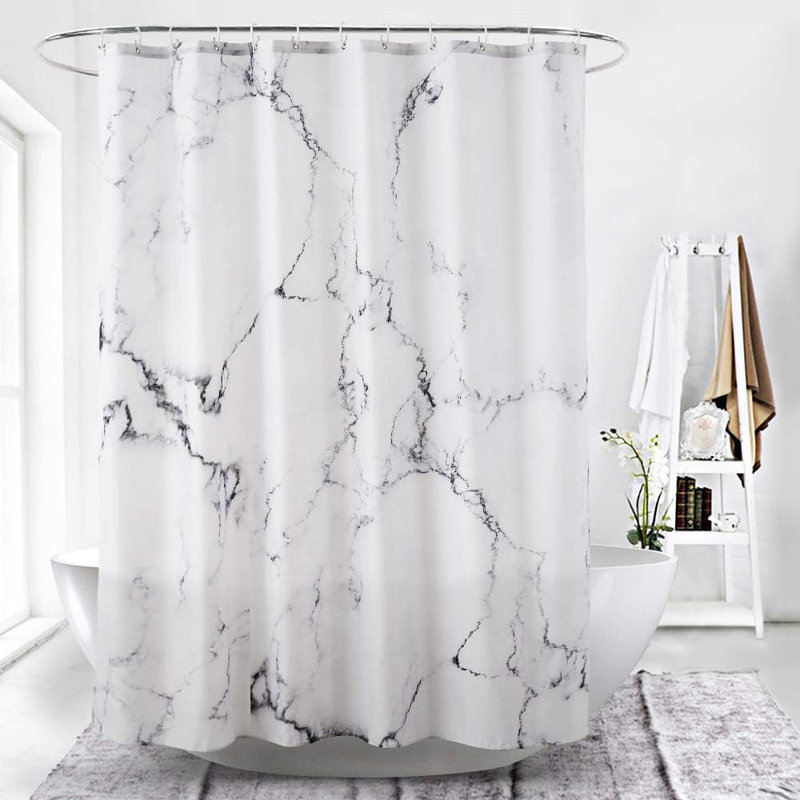 Rideau de douche en marbre avec crochets, rideau de salle de bain en tissu imperméable avec œillets renforcés, impression 3D, pour baignoire ou douche