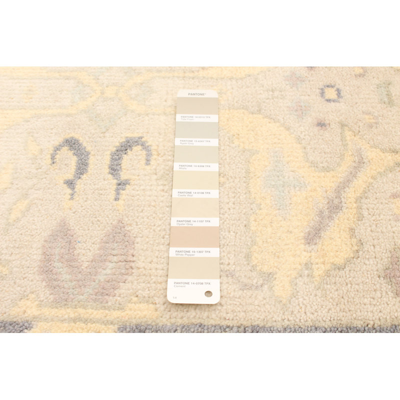 Tapis de couloir en Tapis décoratif laine kaki clair noué à la main New Age Ushak/gris de conception unique 2 pi 8 po x 9 pi 11 po Bronti