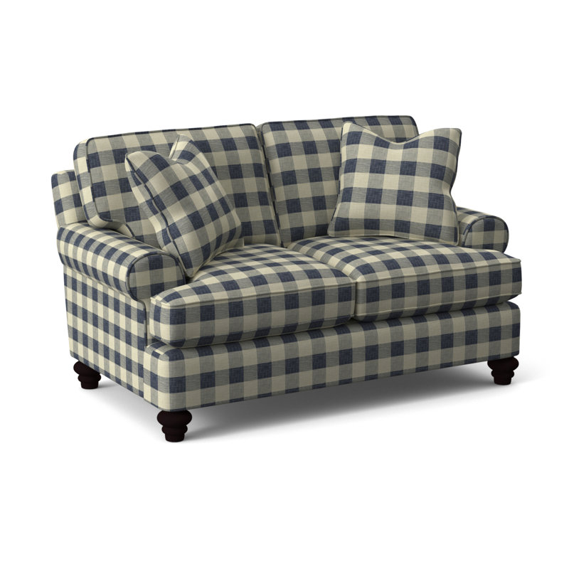 Lowell Upholstered 60'' Loveseat, Java Finish, Blue Chenille/Velvet Solid; 0913-61
