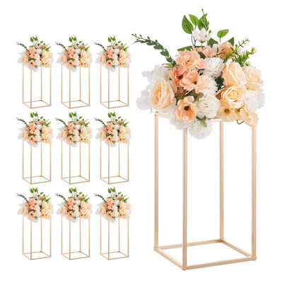 Présentoir à fleurs pour mariage, ensemble de 10 supports à fleurs en colonne de 40 cm (15,75 pouces), supports floraux avec revêtement acrylique, présentoir rectangulaire doré pour mariage, fête, anniversaire, décoration intérieure, supports dorés pour centres de table