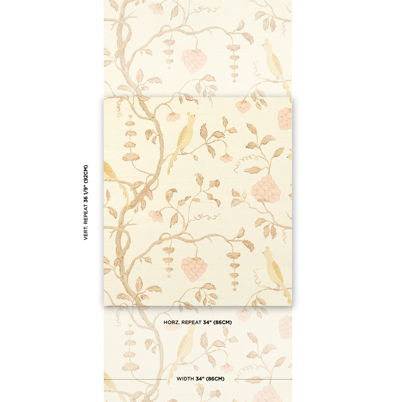 Papier peint Wisteria Sisal, Ambre / rose