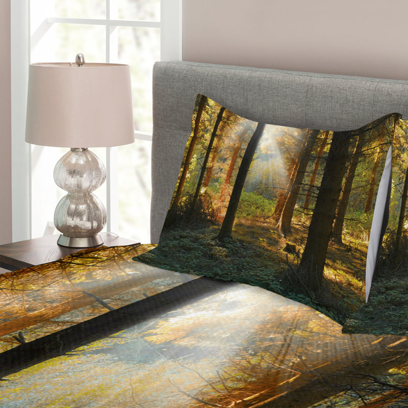 Forest Bedspread Set with Shams, 220 x 264 cm