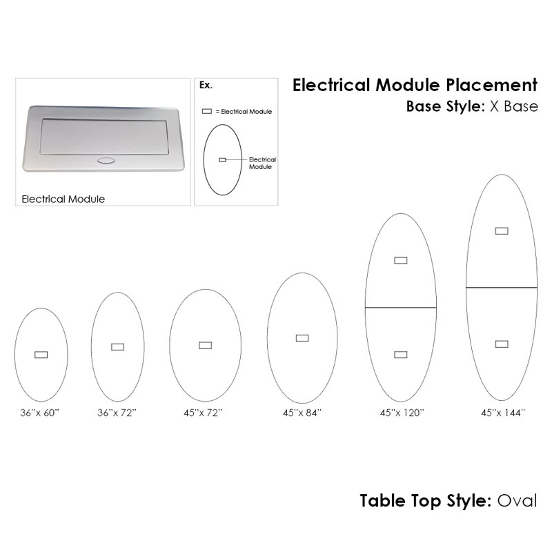 Table de conférence ovale avec base en X et bloc d'alimentation, Blanc classique, L 60 po x l 36 po