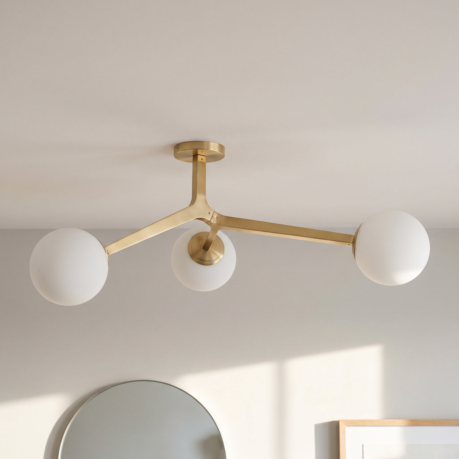 Amarula 3 Light Glass Semi Flush Mount, Antique Gold