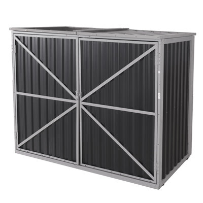 Outdoor Storage Shed 4.2x2.2FT with Metal Frame & Fir Wood, Weatherproof Resin Garden Shed for Patio Backyard, Horizontal Storage Cabinet with Adjustable Shelves, Black