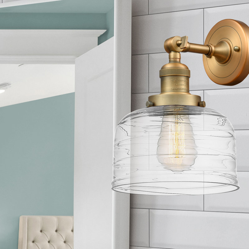 Applique murale 1 lumière 8 po Bell, Laiton brossé, Ampoule non incluse, Tourbillon déco transparent
