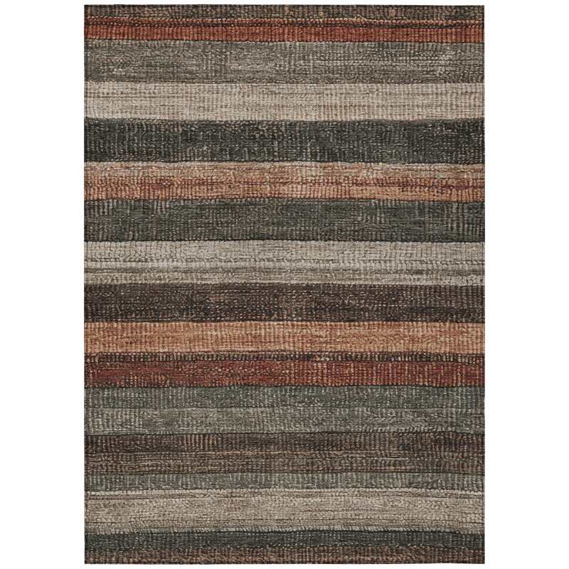 Tapis extérieur lavable rayé rouille et taupe 10 pi x 14 pi