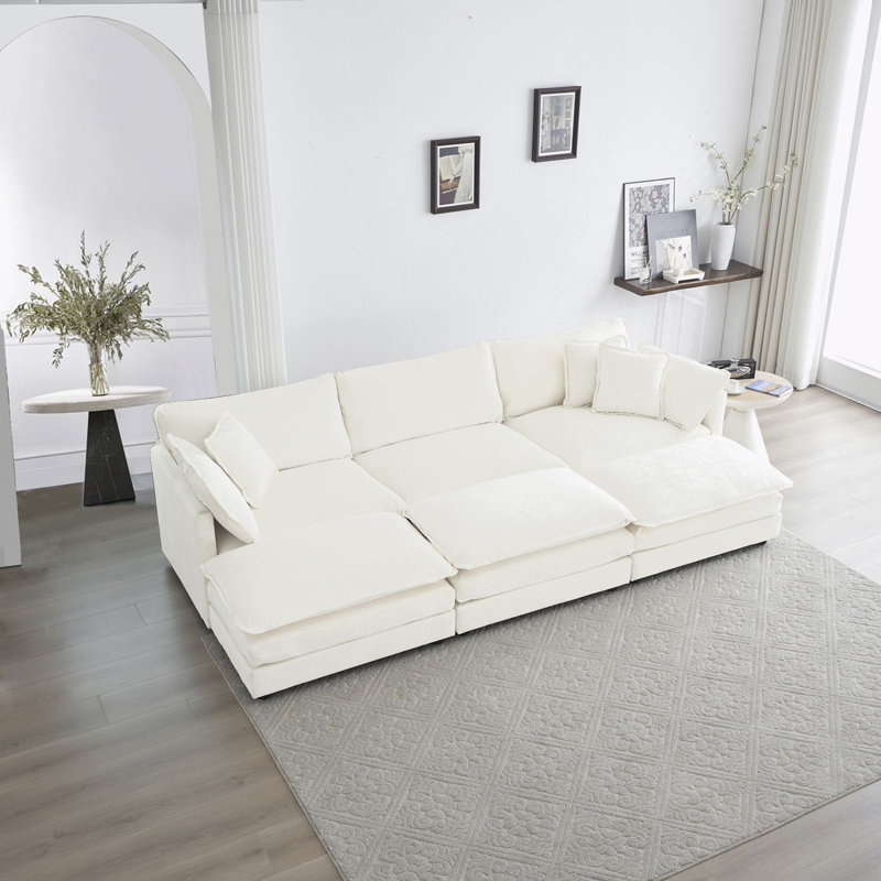 Canapé modulaire Chenille, H 33 po x l 111,42 po x P 57,4 po, 6, Blanc