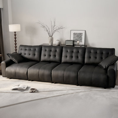 Oversized Sectional Couches for Living Room FSC Certified Pu Leather Cloud Couch Sleeper Sofa Adjustable Back Chaise Detachable Armrest Cushion (Black, 158"- 4 Seat)