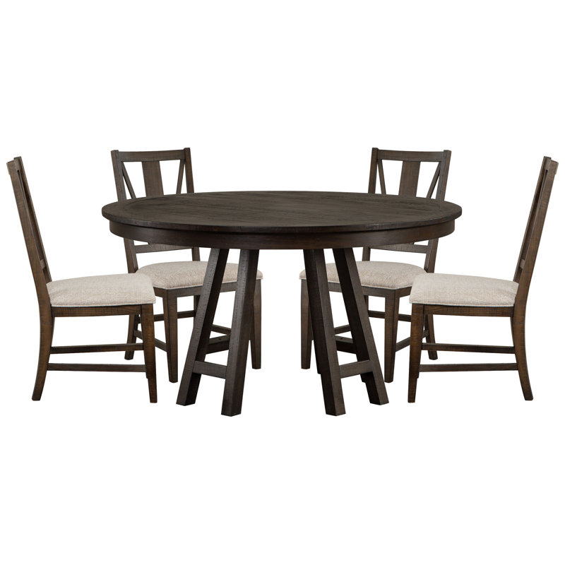 52" Round Dining Table With 4 Side Chairs, 5 Pieces: Table, 4 Chairs, Dark Gray