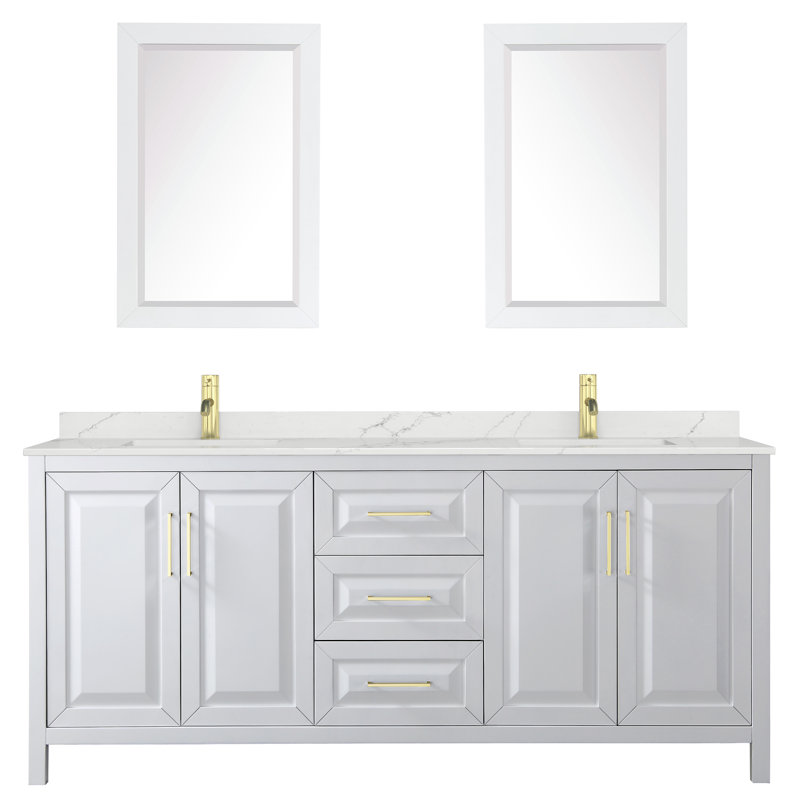 Daria 80'' W Vanity, White, Brushed Gold, White Quartz