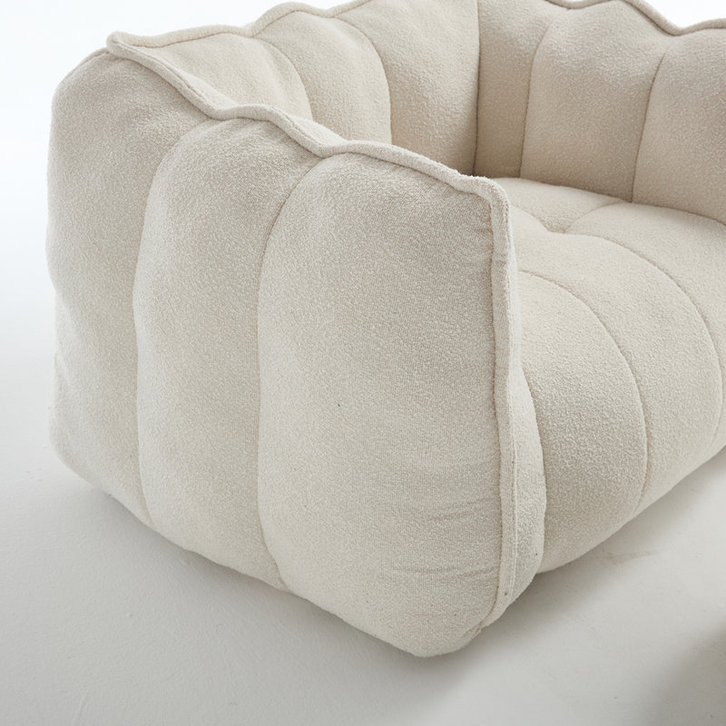 Fauteuil à billes avec repose-pieds Lazy, Chenille beige
