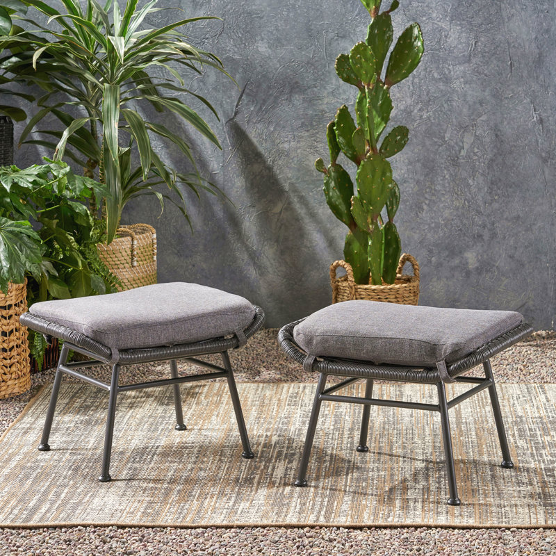 Ensemble de 2 pièces repose-pieds d'extérieur en rotin synthétique avec coussin Montana