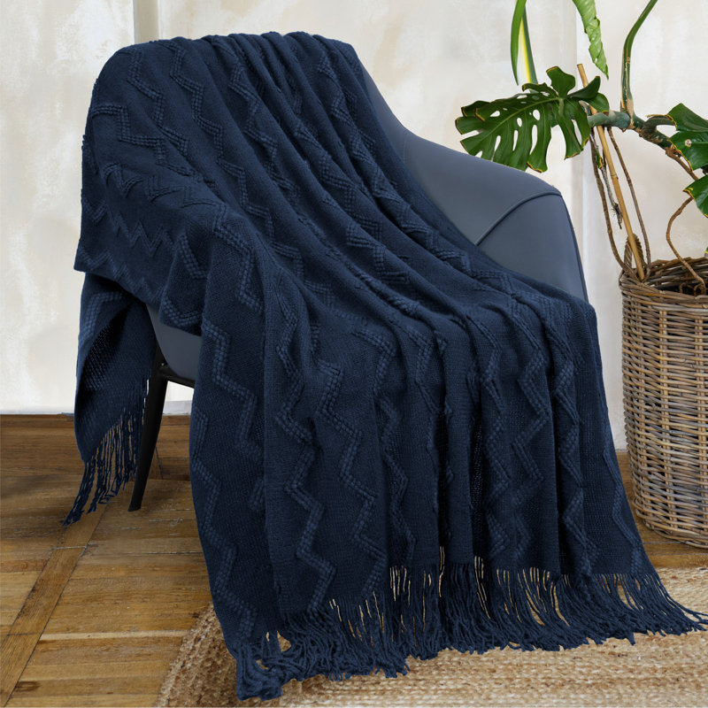 Navy Blue Knitted Fleece Reversible Throw Blanket
