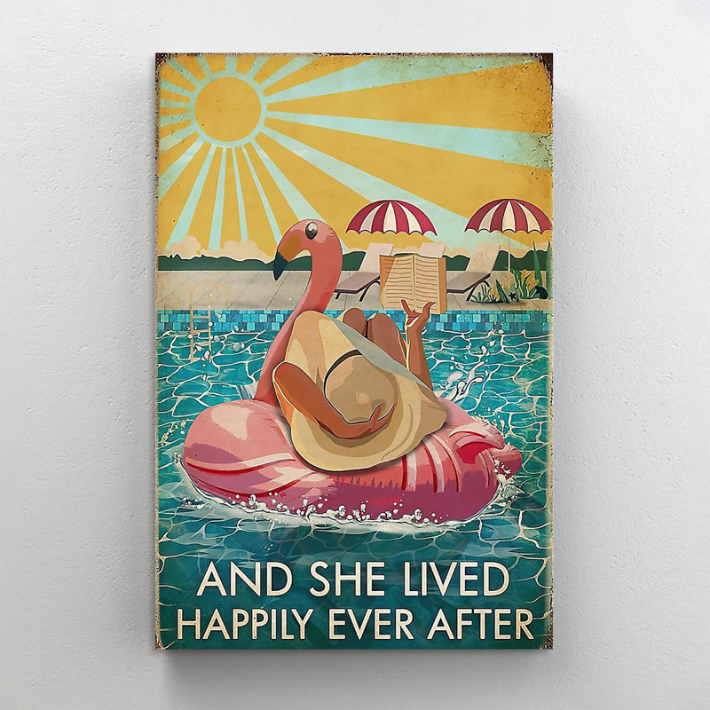 «Flamingo And She Lived Happily Ever After», reproduction d'art rectangulaire sur toile tendue 1 pièce