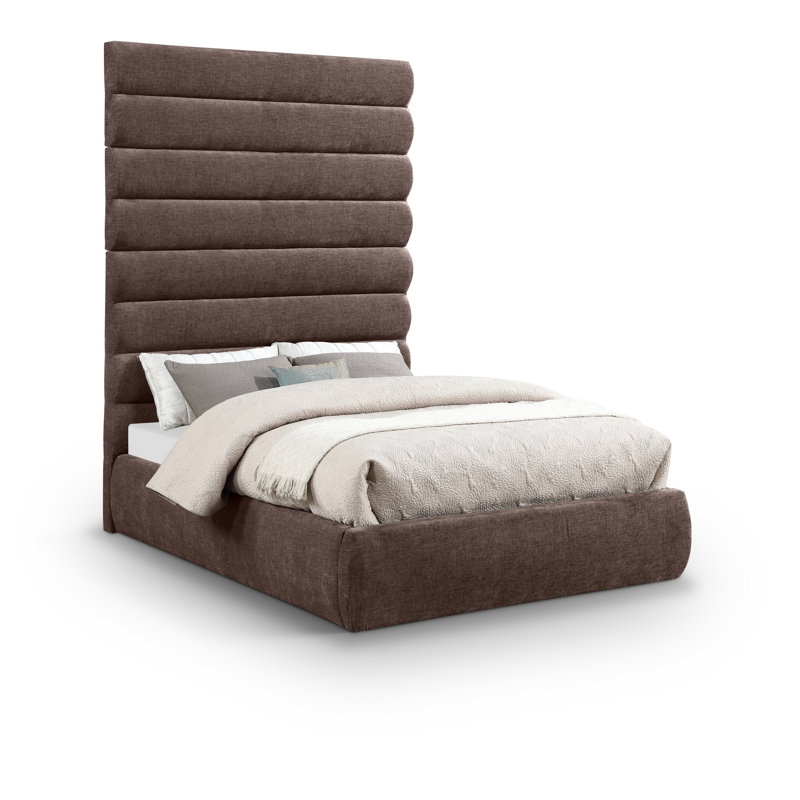 Lit en tissu Adam, Lit double, Brun, Chenille Fabric