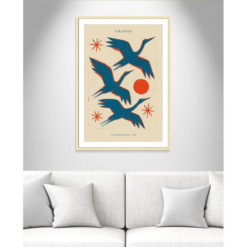 «Cranes» par Treechild, L 29,5 po x H 41,5 po, Matted Print, Or mat