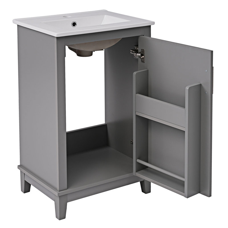 Petit meuble-lavabo avec lavabo en céramique Reylin, Gris