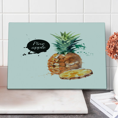 Ambesonne Fruit Cutting Board Large Size Sketch Hawaii Pineapple Brown Reseda Green Black