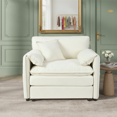 Fauteuil surdimensionné en chenille avec coussin décoratif, fauteuil de lecture modulaire moderne pour le salon ou la chambre à coucher, canapé modulaire à assise profonde