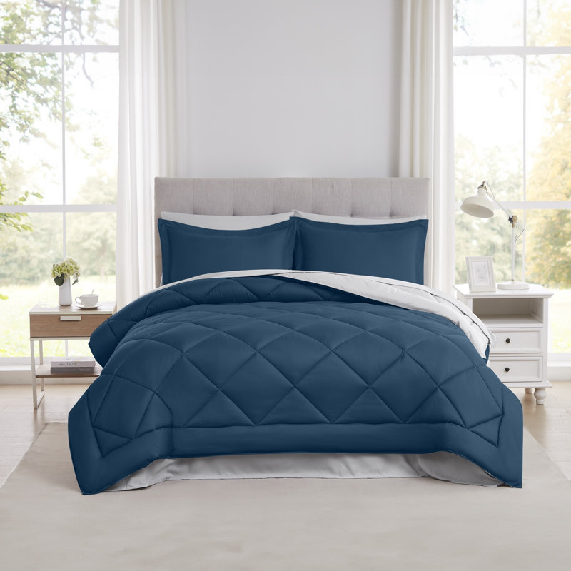 Navy Full Reversible Microfiber Down Alternative Bed in a Bag Set