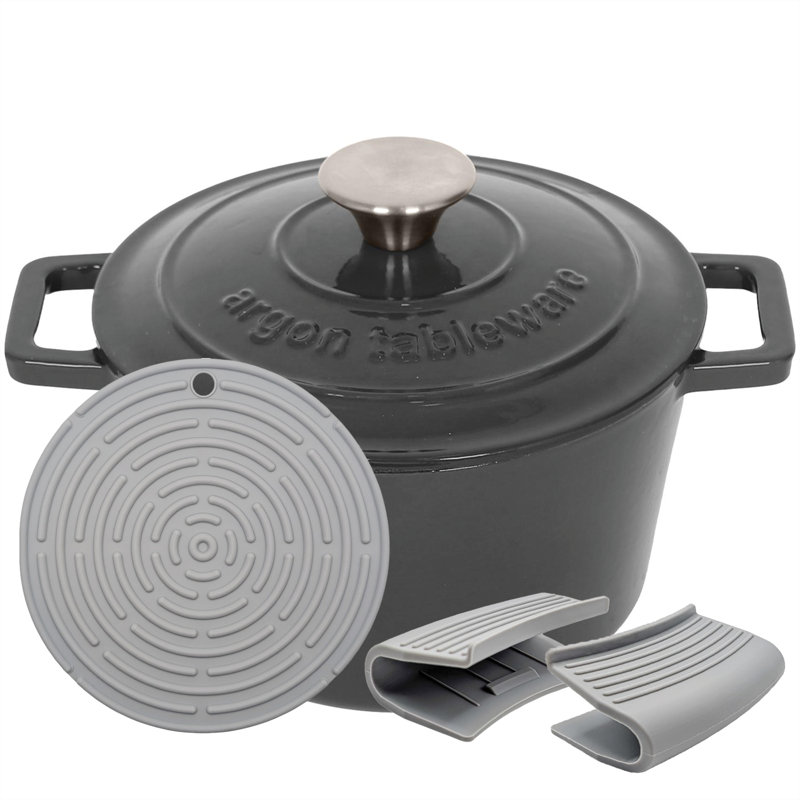 Argon Tableware - Round Cast Iron Casserole Dish - 2.8L, Grey