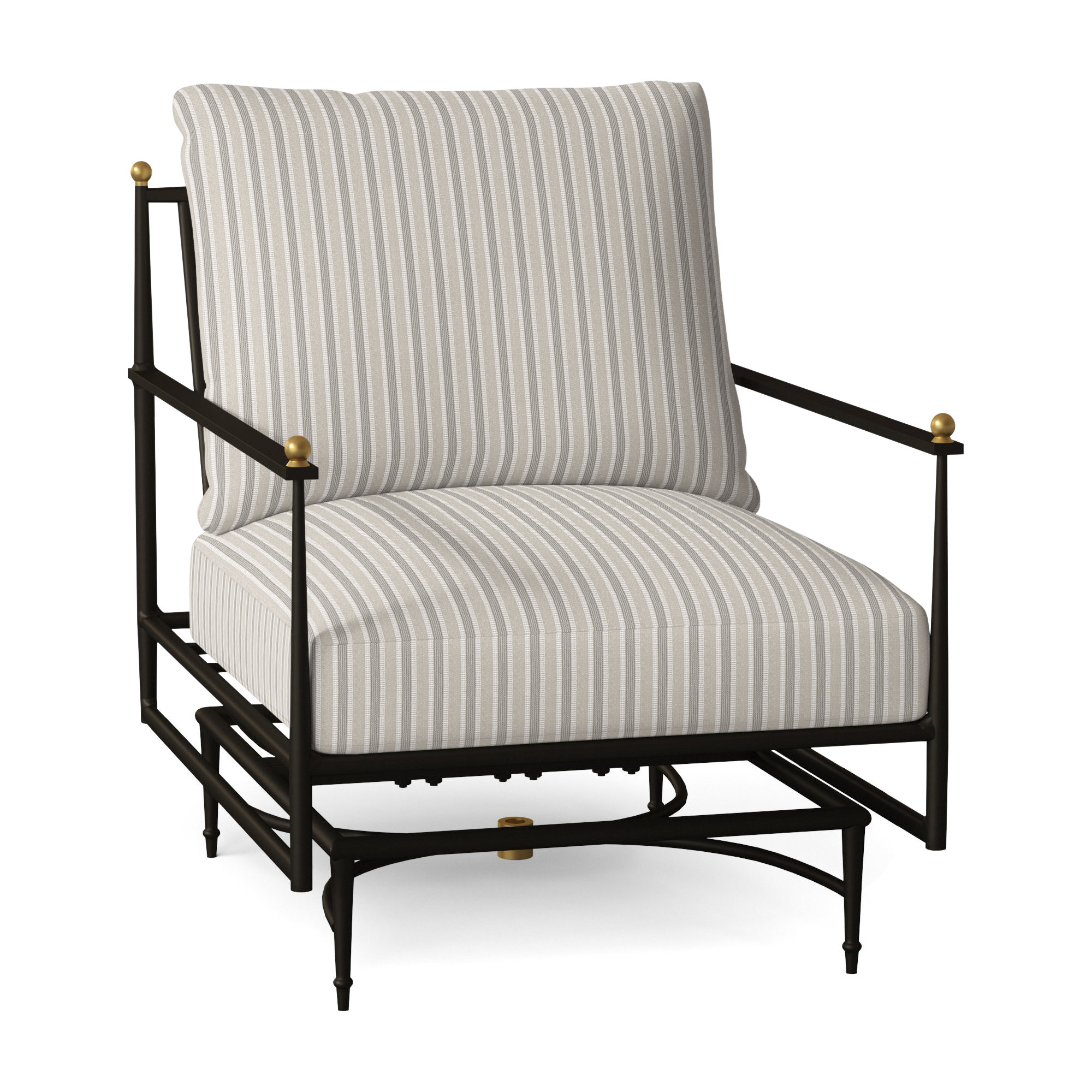 Roma Wrought Aluminum Outdoor Spring Lounge Chair, No Welt, Perigold Piccadilly Stripe Ash, Standard Plus