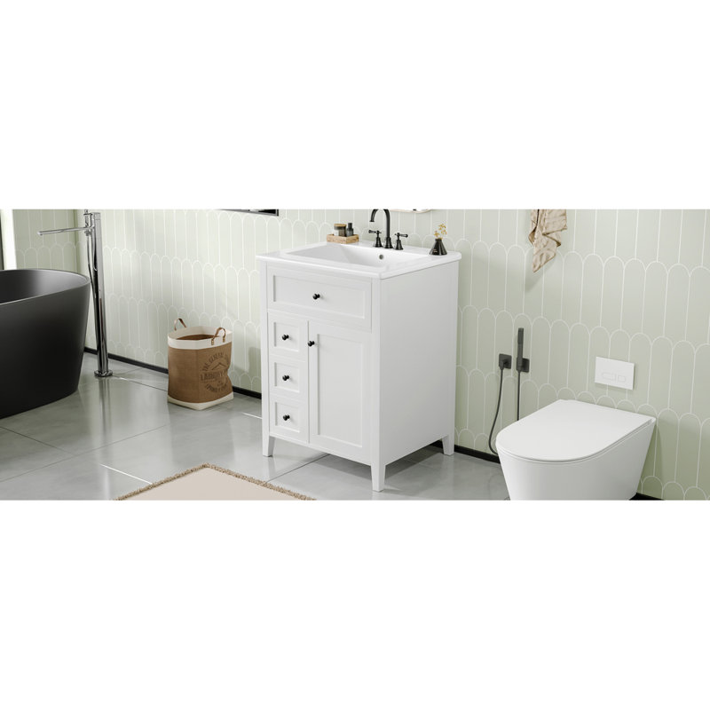 Meuble-lavabo avec lavabo / meuble-lavabo avec un tiroir rabattable et deux tiroirs / tablette réglable, Blanc