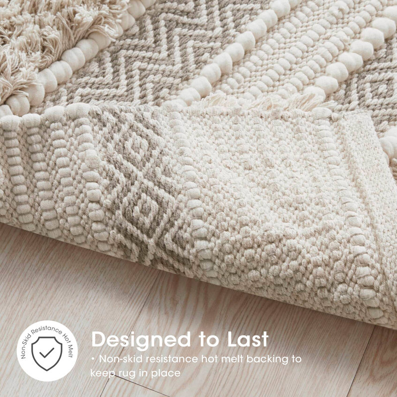 Asher Cotton Blend Hand-Woven Texture Bath Rug with Non-Slip Backing, 32" L x 20" W, Natural