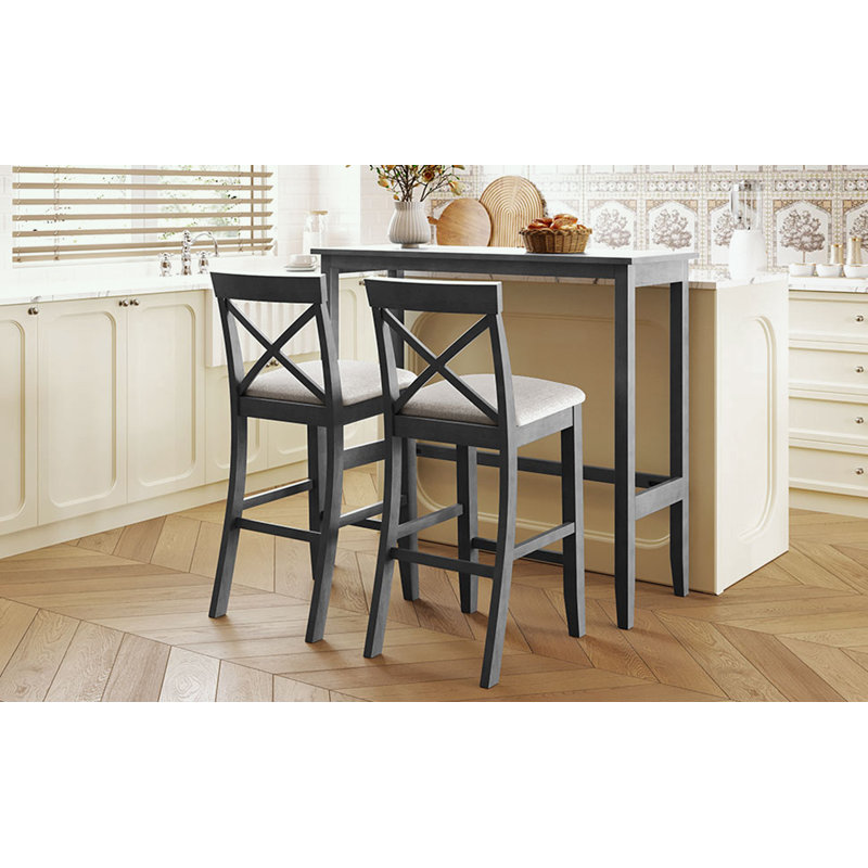 Rectangular Wood Dining Set with 2 Chairs, Gray, Gray, Gray