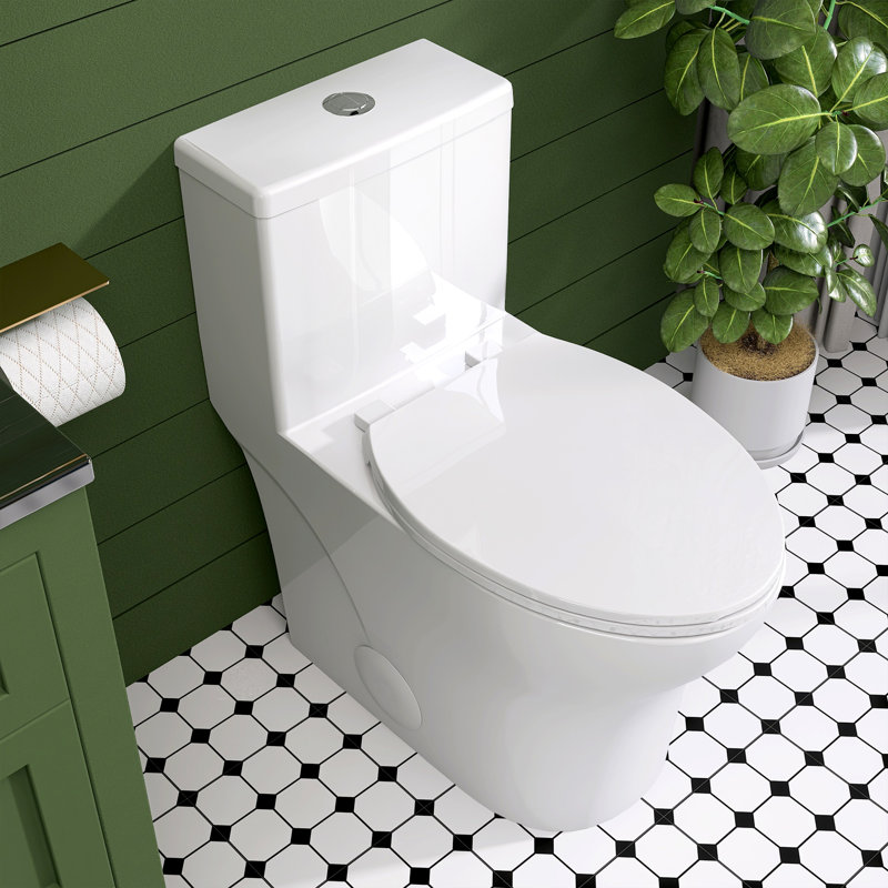 1-Piece Toilet 1.1/1.6 GPF Dual Flush Elongated With 19 In. Chair Height Toilet In White Soft Close Seat Included