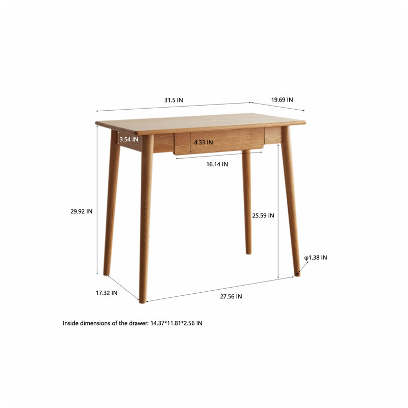 Bureau d'écriture à 1 tiroir en chêne massif l 31,5 po x P 19,69 po YESWOOD