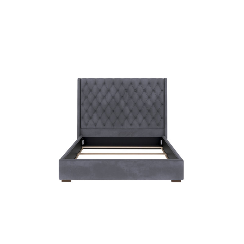 Wood Frame Panel Bed with Upholstered Headboard, King