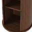 Table d'appoint cylindrique moderne du milieu du siècle avec station de charge intégrée et porte coulissante, table de chevet ronde à 2 niveaux avec ports USB, table de chevet en noyer pour salon, chambre à coucher, entrée-130841181-130841184