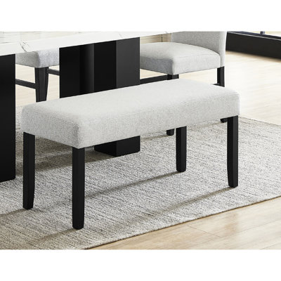 Contemporary Gray Bench With Soft Neutral Tone, Dark Finish Legs, Seat For Dining Room Seat, Fabric,