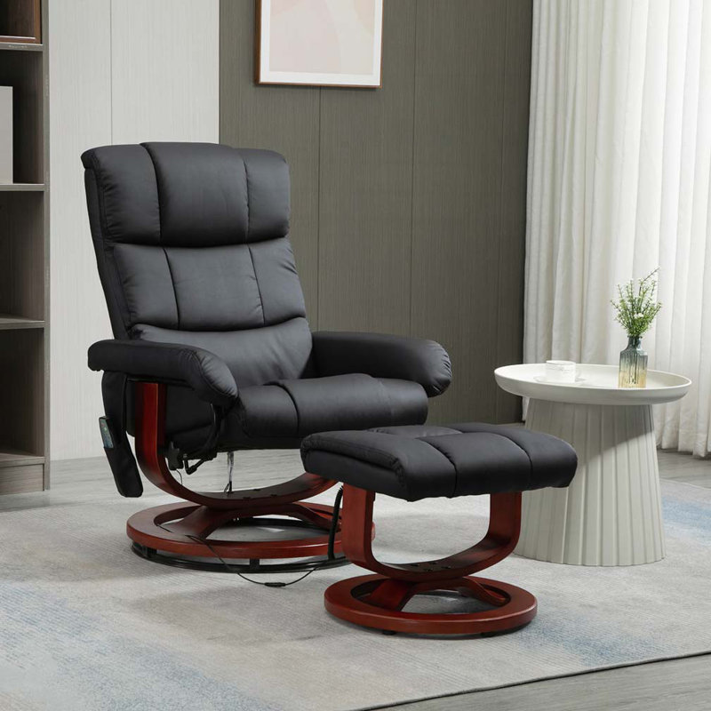 Fauteuil inclinable de massage pivotant en similicuir avec repose-pieds, télécommande, 10 points de vibration et poche latérale