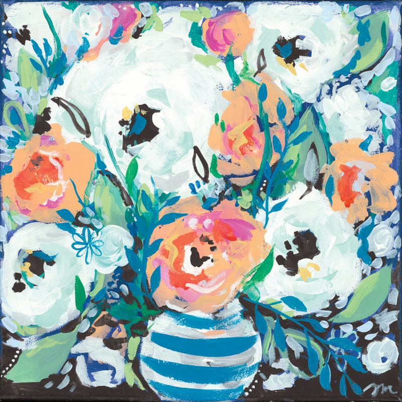 Fancy Florals par Jessica Mingo - reproduction, H 30 po x l 30 po, Oui, Papier avec cadre simple argenté