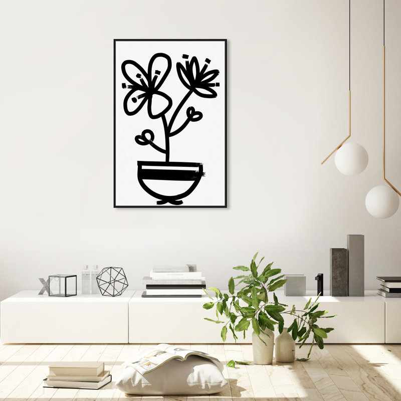 " Flowers In Bloom Floral And Botanical " Painting Print, Black Framed, 20" H x 30" W