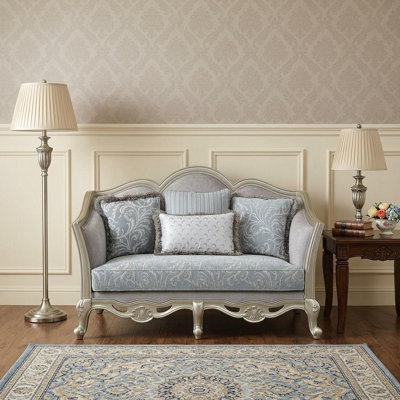 Causeuse et coussins décoratifs 66 "en lin gris clair et champagne
