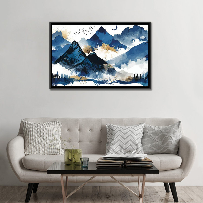 Blue Mountains, Black Floater Framed Canvas, No Mat, 32" H x 48" W x 1.5" D