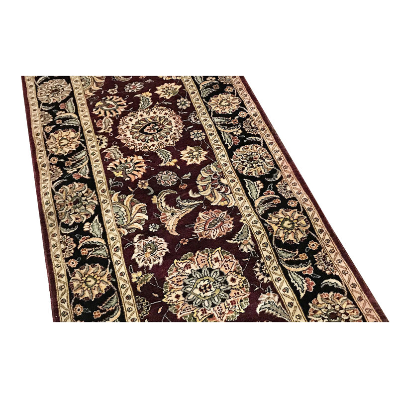 Manchuria Wool Oriental Area Rug in Black/Wine