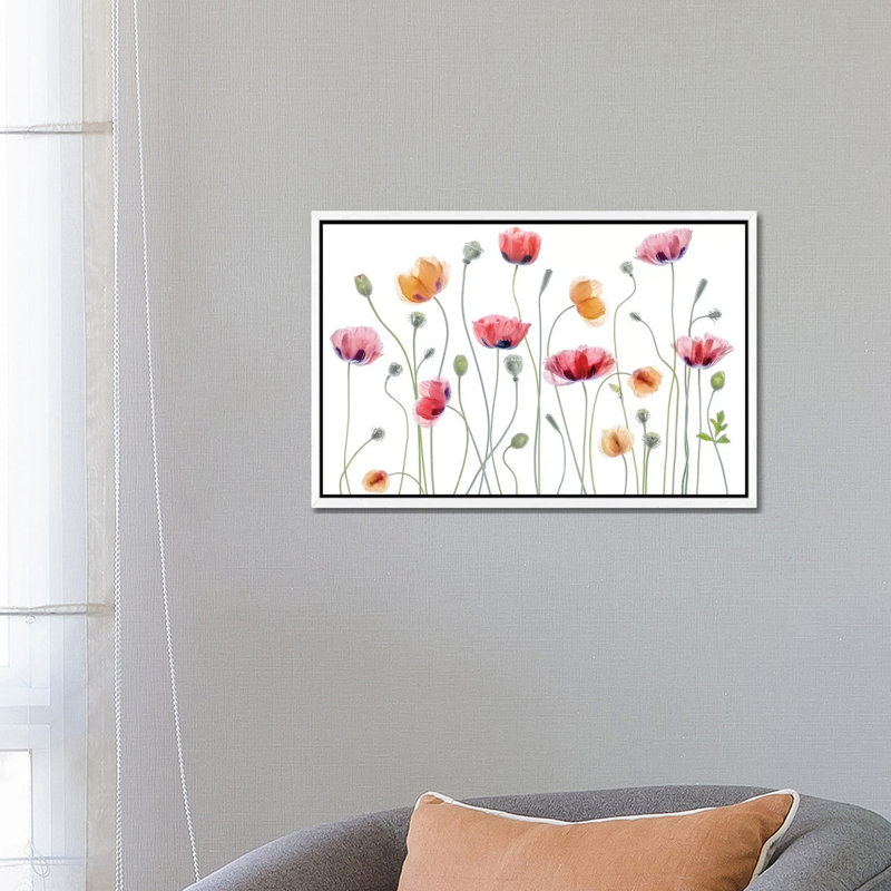 Papaver Party 1 Piece Wall Art on Canvas, 45.72cm H x 66.04cm W x 3.81cm D, White Framed