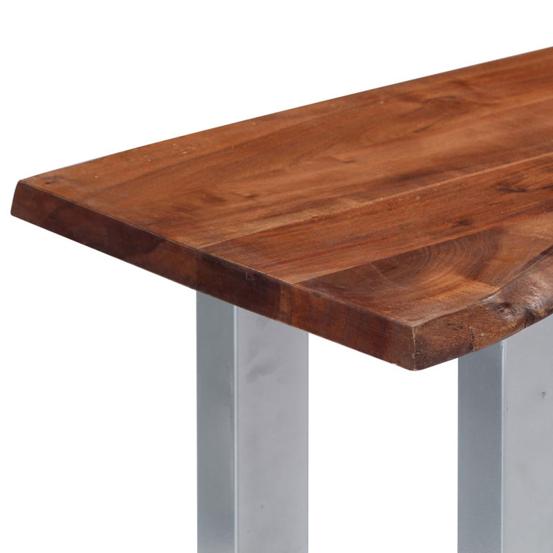 Console Table Entryway Table Side Sofa Table Solid Wood Acacia and Iron, Brown, Silver