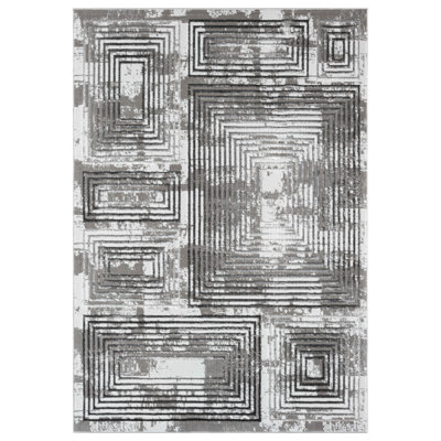 Sufiya Collection Grey Geometrical Area Rug